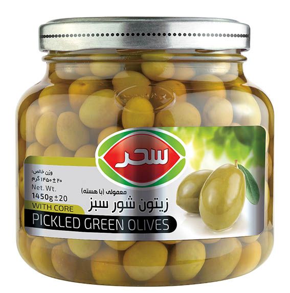 زیتون شور سبز (با هسته) شیشه وزن خالص 1450 گرم