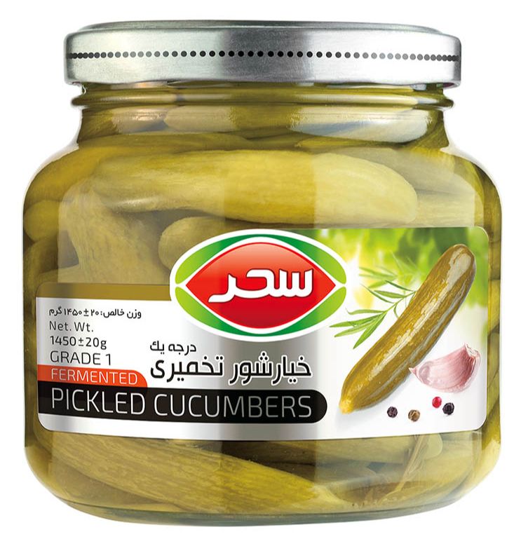 خیارشور تخمیری درجه یک شیشه وزن خالص 1450 گرم